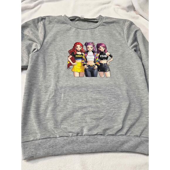 K-Pop Demon Hunters  Anime Graphic Sweatshirt Grey – Y 11–12 (US Large-10/12) - Picture 4 of 6